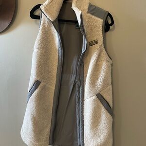 L.L. Bean Sherpa Cream and Gray Long Fleece Vest